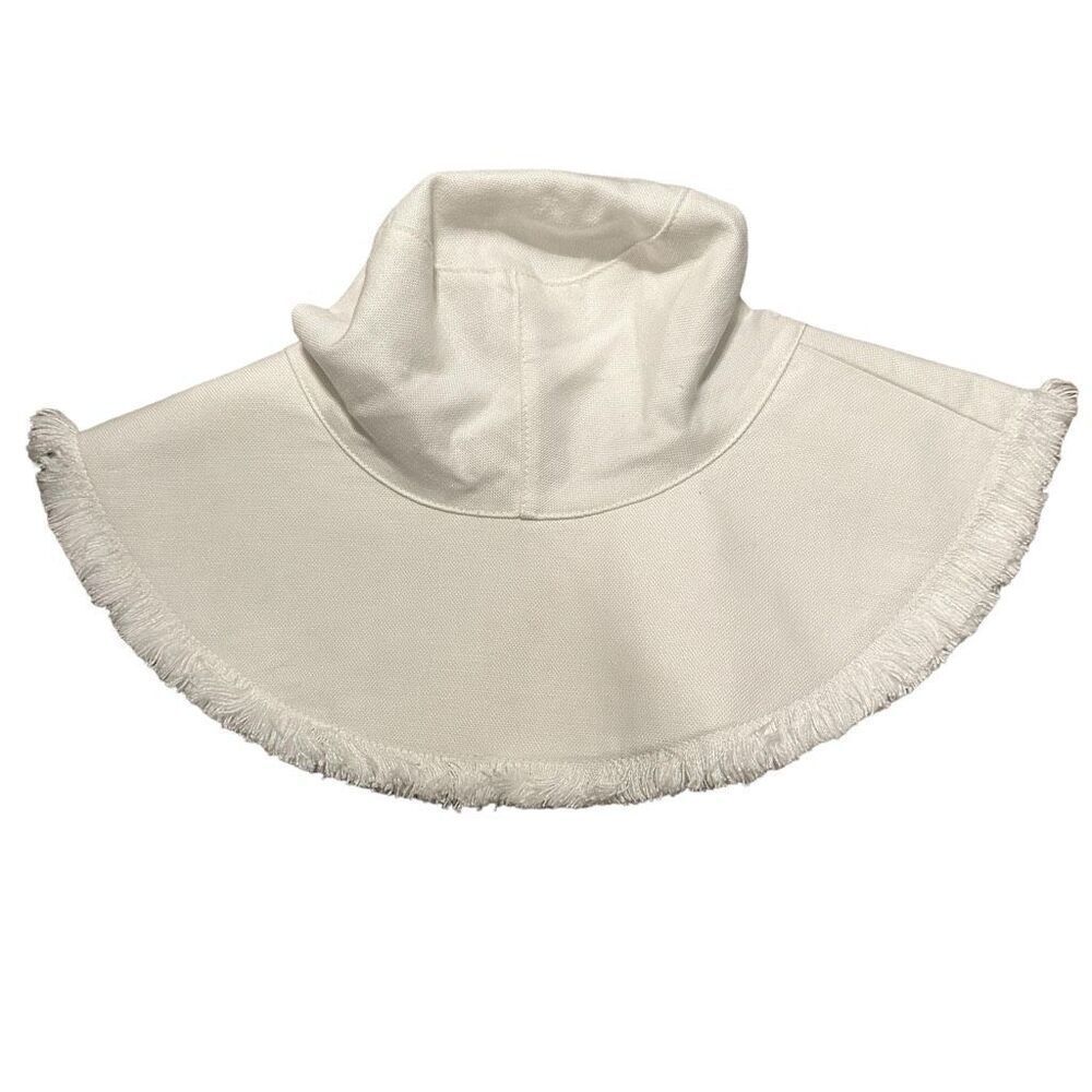 Hat Attack One Size White Packable Canvas Hat Linen Blend SPF Protection Raw Hem - Picture 5 of 6